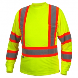 RCLTS3110 Type R Class 3 X-Back Two-Tone Long Sleeve Safety Shirt - Yellow/Lime